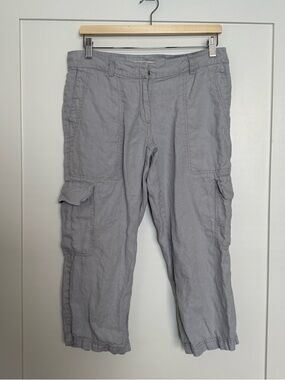 Eileen Fisher Cargo Cropped Pants Womens Sz 8 Gray Organic Linen Casual Beach